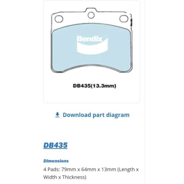Pad brek cakera depan Bendix DB435 Perodua Kancil 660/850 — rajah ukuran pad DB435